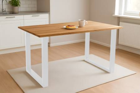 Esstisch 180x90 cm Baumkante Eichenholz massiv geölt U-Gestell weiß SALVADOR