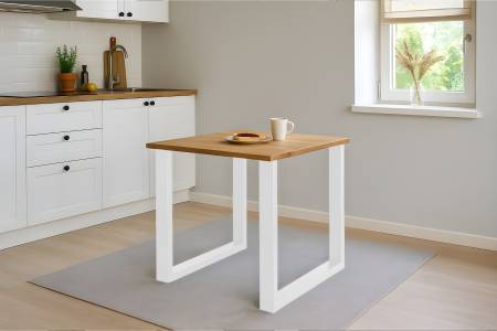 Esstisch 90x90 cm Baumkante Eichenholz massiv geölt U-Gestell weiß SALVADOR