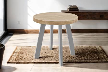 Esstisch rund Akazienholz natur massiv 90 cm silber SOPHIA