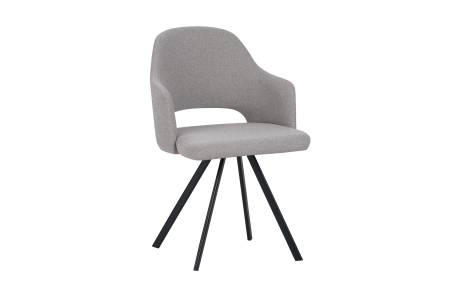 Esszimmerstuhl mit Armlehnen Stoffbezug hellgrau 4-Fuß-Gestell Metall schwarz JESSI