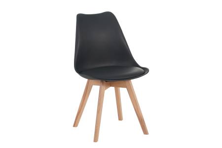 Esszimmerstuhl Schwarze Sitzschale & -Polster Kunstleder Stuhlbeine Massivholz Buche LOVELACE