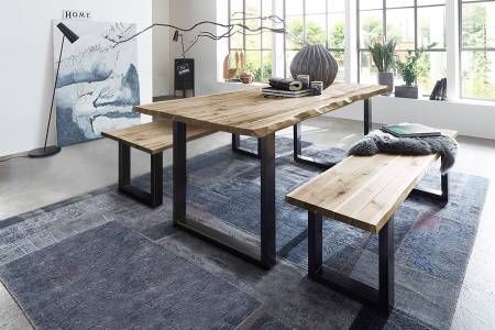 Baumkanten Tischgruppe Akazie natur 200 schwarz 3tlg. QUINN