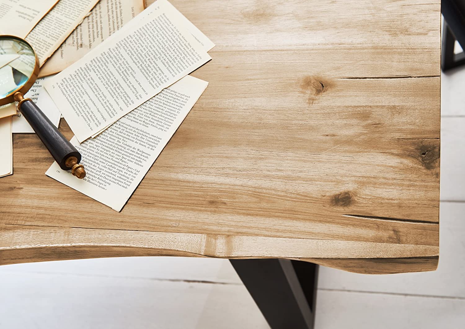 Baumkanten Tischgruppe Akazie natur 200 schwarz 3tlg. QUINN – Bild 6