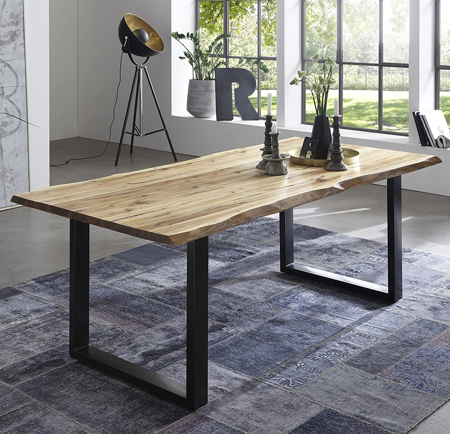 Baumkanten Tischgruppe Akazie natur 200 schwarz 3tlg. QUINN – Bild 7