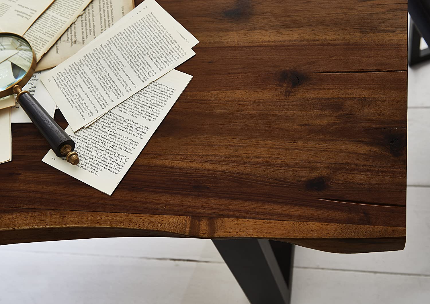 Baumkanten Tischgruppe Akazie nussbaum 200 schwarz 3tlg. QUINN – Bild 6