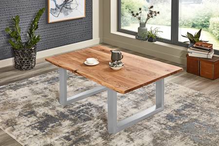 Couchtisch Baumkante massiv Akazie Natur 140 x 75 silber BILLY