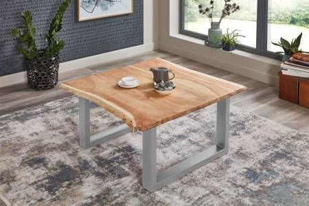 Couchtisch Baumkante massiv Akazie Natur 90 x 90 silber BILLY