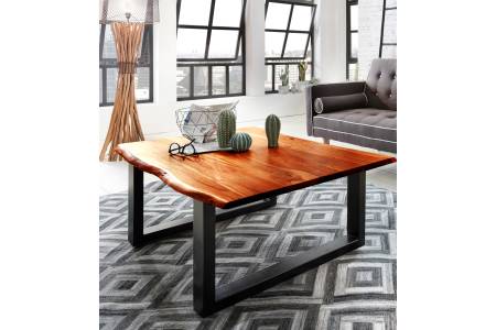 Baumkanten Couchtisch 120 x 80 cm Akazie/cognac schwarz ESRA
