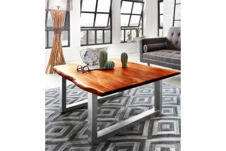 Baumkanten Couchtisch 120 x 80 cm Akazie/cognac silber ESRA