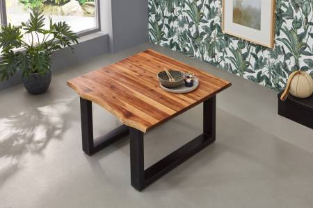 Baumkanten Couchtisch 80 x 80 cm Akazie/cognac schwarz ESRA