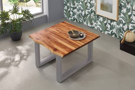 Baumkanten Couchtisch 80 x 80 cm Akazie/cognac silber ESRA