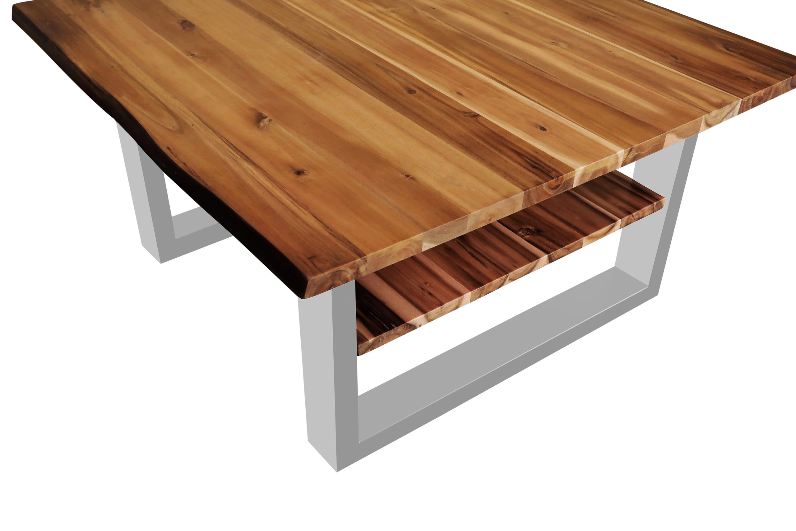 Couchtisch Baumkante massiv Akazie honig 90x90 cm silber PATRICK – Bild 4