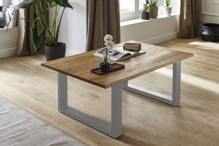 Couchtisch Baumkante 120 x 80 cm Wildeiche silber grau SERRA