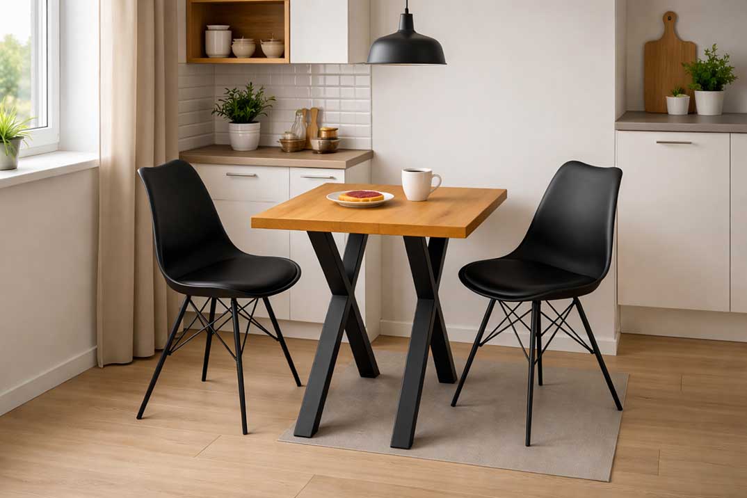 Baumkantentisch in kleiner Küche