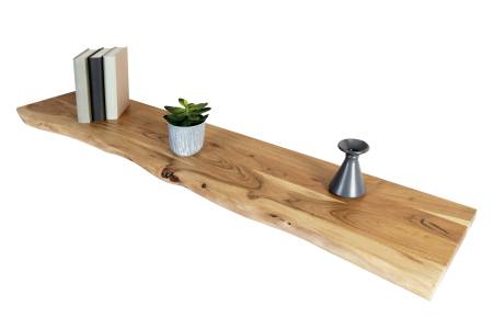 Holzplatte Akazienholz natur massiv 130x30 cm Holzbrett einseitige Baumkante ARYA