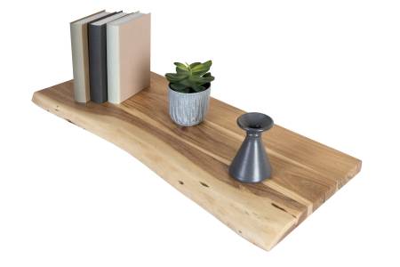 Holzplatte Akazienholz natur massiv 90x30 cm Holzbrett einseitige Baumkante ARYA