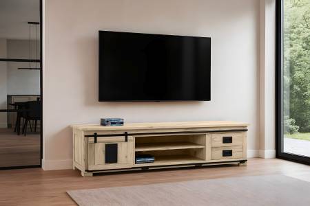 Lowboard Akazienholz massiv eichefarben Fernsehkommode 200 x 50 x 55 cm LIBRO III