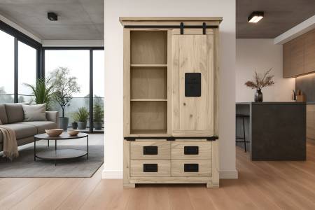 Highboard Akazienholz massiv eichefarben Hochschrank 90 x 45 x 150 cm LIBRO III