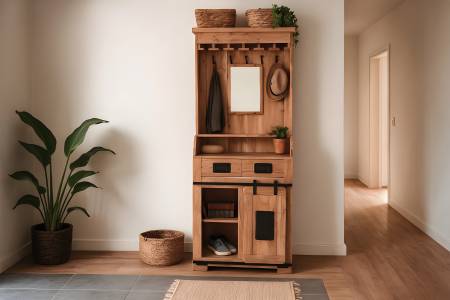 Weinschrank Akazienholz massiv natur Holzschrank 75 x 35 x 170 cm LIBRO