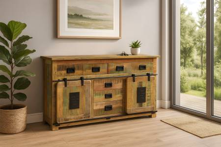 Sideboard Mangoholz massiv bunt Kommode 150 x 90 x 45 cm LIBRO