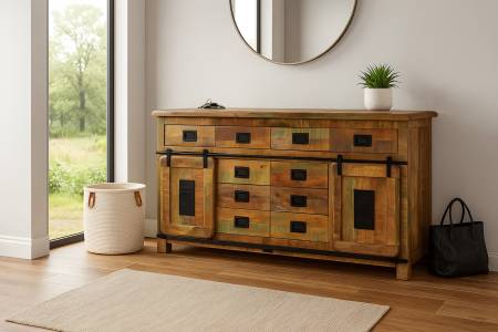 Sideboard Mangoholz massiv bunt Kommode 200 x 90 x 45 cm LIBRO