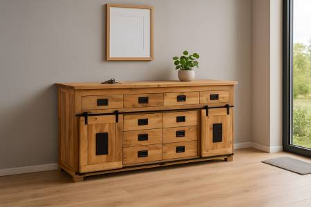 Sideboard Akazienholz massiv natur Kommode 200 x 90 x 45 cm LIBRO