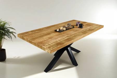 Esszimmertisch Mangoholz Rough massiv Spider-Gestell schwarz Esstisch 180 x 90 cm LIBRO