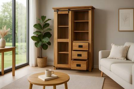 Vitrine Akazienholz massiv natur Glasvitrine 100 x 175 x 45 cm LIBRO