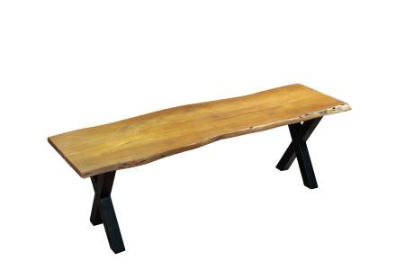 Sitzbank Baumkante 120 cm nussbaum massiv Akazie X-Gestell schwarz Quintus