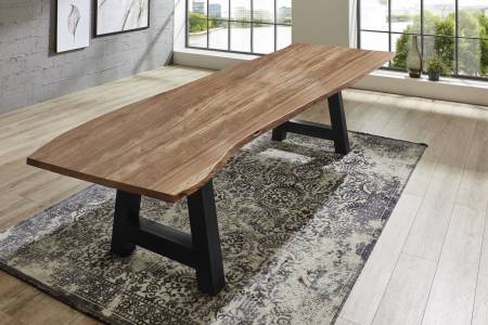 Esstisch Baumkante massiv Akazie natur 35 mm dick 300 x 100 schwarz Adelaide