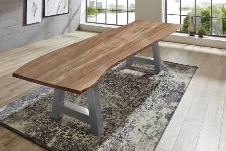 Esstisch Baumkante massiv Akazie natur 35 mm dick 300 x 100 silber Adelaide