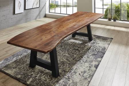 Esstisch Baumkante massiv Akazie nussbaum 35 mm dick 280 x 100 schwarz Adelaide