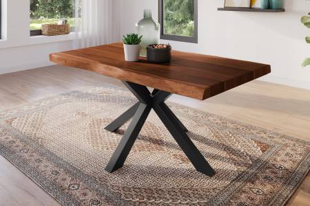 Esstisch 140 x 80 cm Akazie massiv nussbaum Baumkantentisch Spider-Gestell schwarz ATLAS