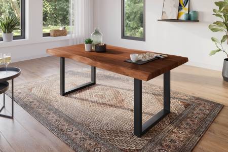 Esstisch 180 x 90 cm Akazie massiv nussbaum Baumkantentisch U-Gestell schwarz ATLAS