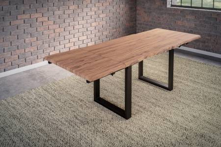 Baumkantentisch stone 140(220)x90cm mit Ansteckplatten U-Gestell schwarz BARCELONA