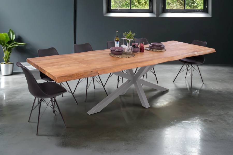 SAM_NEU-Esszimmer-Baumkante-Tische-Cali-Ansteckplatte-Spider-Gestell-natur-silber-200-BKT_Cali_natur_02-2