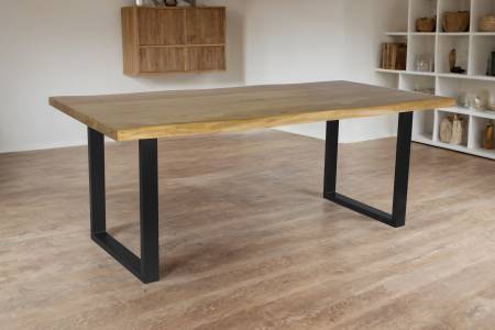 Esstisch Baumkante Akazie massiv 50mm Eichefarben 220 x 100 cm U-Gestell schwarz CALI