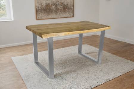 Esstisch Baumkante Akazie massiv 50mm Eichefarben 160 x 85 cm U-Gestell silber CALI