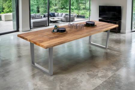 Esstisch Baumkante 260 x 100 cm Mangoholz Rough U-Gestell silber CALI