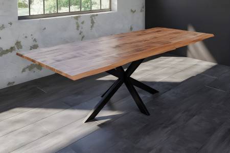 Baumkantentisch Esstisch Mangoholz massiv Spider-Gestell schwarz 200 x 100 cm DORA