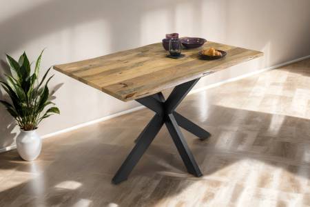 Baumkantentisch Mangoholz Esstisch Vintage-Optik 120 x 80 cm Spider-Gestell schwarz TIGER