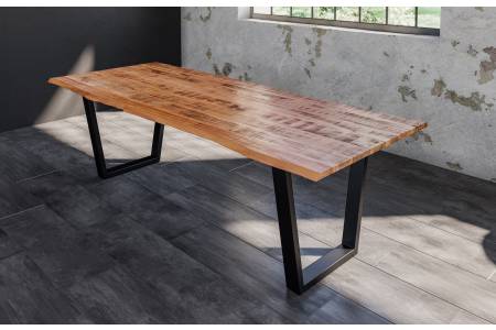 Baumkantentisch Esstisch Mangoholz massiv V-Gestell schwarz 200 x 100 cm DORA