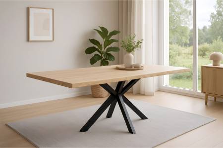 Esstisch Baumkante 160 x 85 cm Akazie massiv Natur lackiert Spider-Gestell schwarz HARLEY