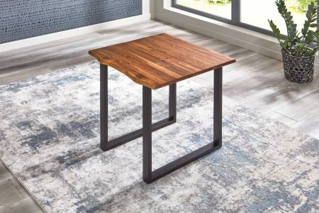 Esstisch Baumkante 90 x 90 cm Akazie cognac massiv U-Gestell schwarz ESRA