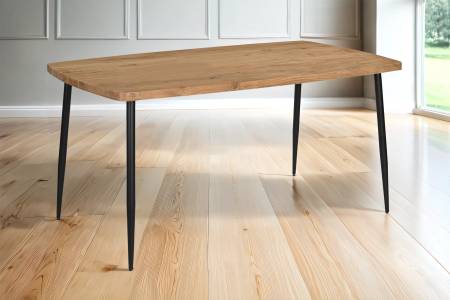 Esstisch Gerade Kante 160 x 85 cm Akazie massiv naturfarben Metallgestell Schwarz IRENE