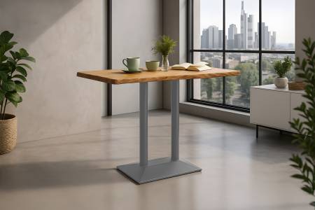 Bistrotisch Baumkante 120 x 70 cm massiv Akazie natur Doppel-Säulengestell Silber IAN