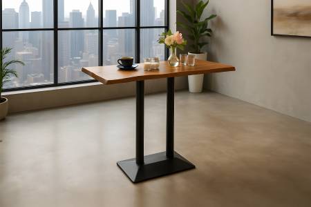 Bistrotisch Baumkante 120 x 70 cm massiv Akazie nussbaum Doppel-Säulengestell schwarz IAN