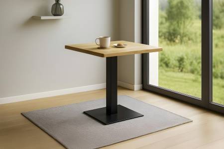 Bistrotisch Baumkante massiv Eichenholz geölt 60 x 60 cm Stempelfuß schwarz IRIS