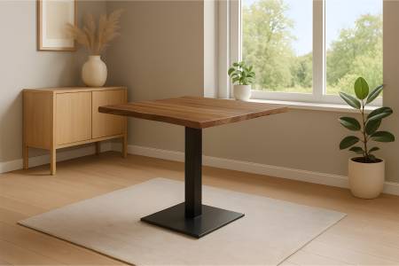 Bistrotisch Baumkante massiv Akazie honig 75 x 75 cm Stempelfuß schwarz IRIS