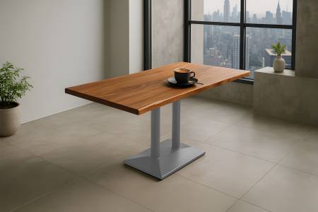 Bistrotisch Baumkante massiv Akazie Nussbaum 120 x 60 cm Mittellfuß Silber ISLA